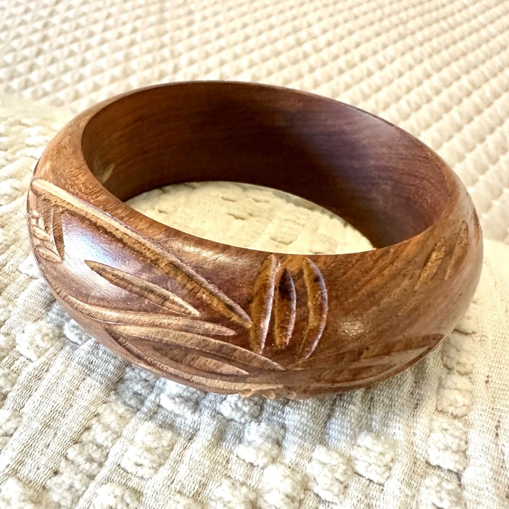 Etched Carved wood bangle bracelet. Handmade.
